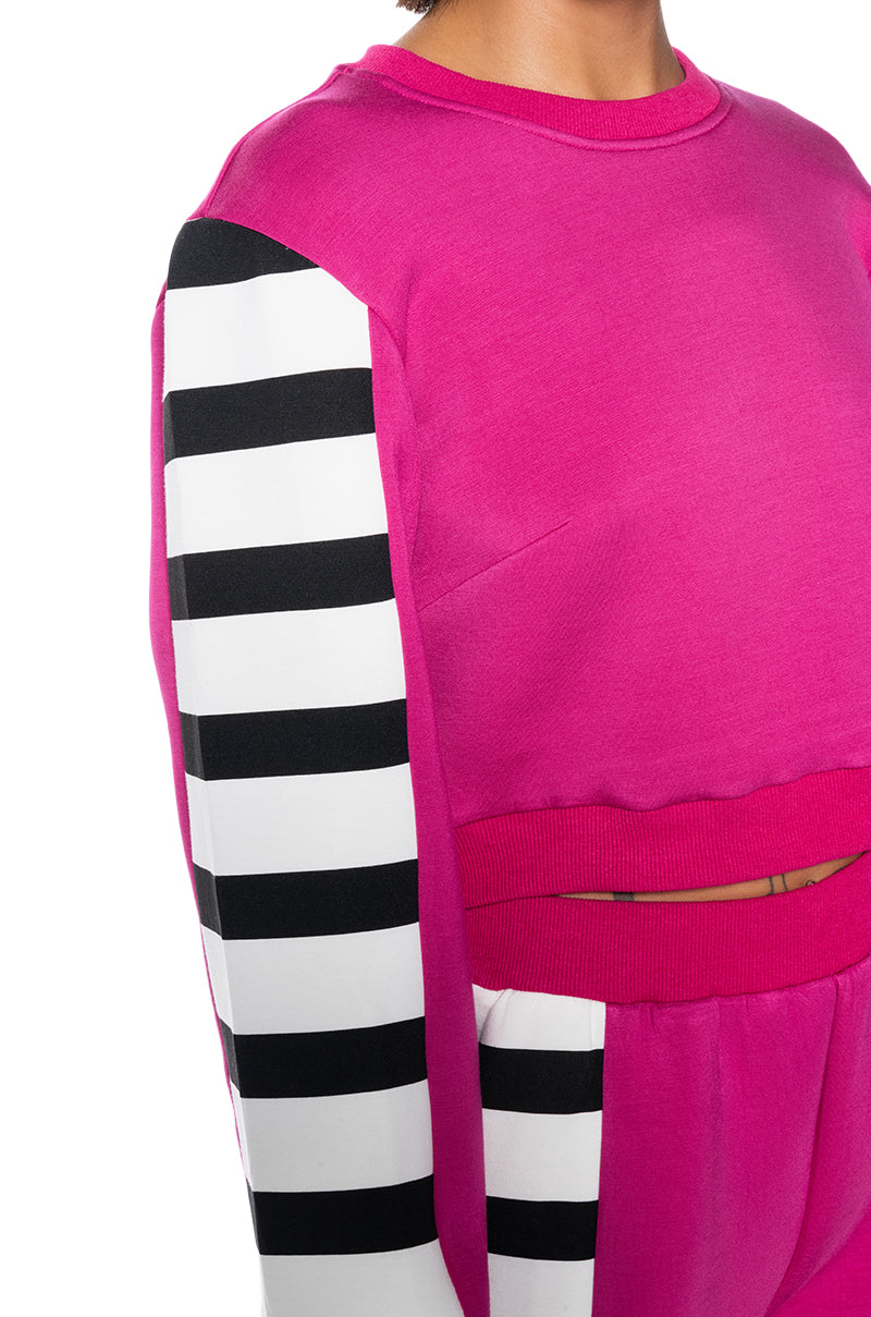 WATERMELON SUGAR PULL OVER STRIPED SWEATSHIRT