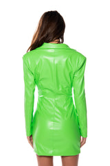 WAVE CUT OUT DETAIL FAUX LEATHER BLAZER DRESS