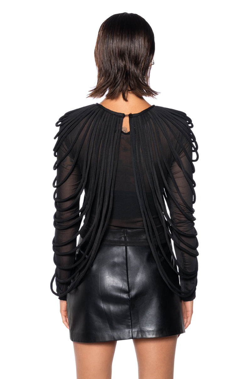 WAVY BABY LONG SLEEVE STRING DETAIL MESH TOP