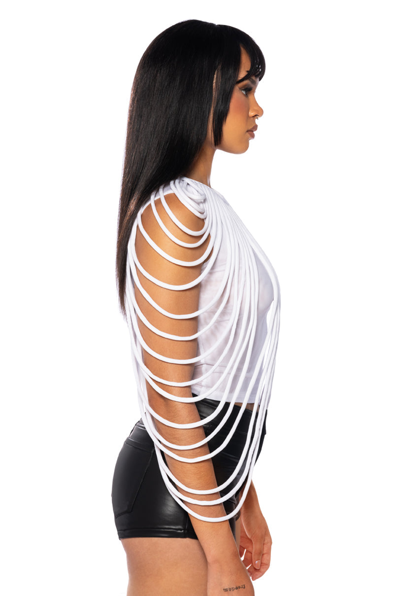 WAVY BABY SLEEVELESS ROPE DETAIL TOP IN WHITE