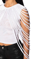 WAVY BABY SLEEVELESS ROPE DETAIL TOP IN WHITE