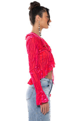 FREYA RUFFLED COLLAR TIE FRONT BLOUSE