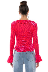 FREYA RUFFLED COLLAR TIE FRONT BLOUSE