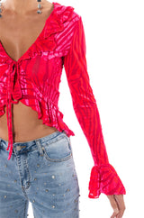 FREYA RUFFLED COLLAR TIE FRONT BLOUSE
