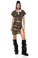 WE RIDE CAMO TOP AND SKIRT SET