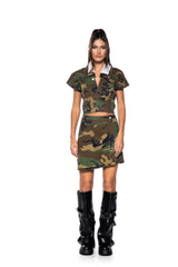 WE RIDE CAMO TOP AND SKIRT SET