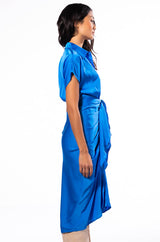 WEDDING GUEST READY SATIN TIE FRONT DRESS