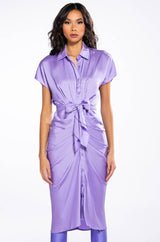 WEDDING GUEST READY SATIN TIE FRONT DRESS