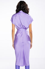WEDDING GUEST READY SATIN TIE FRONT DRESS