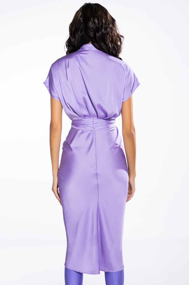 WEDDING GUEST READY SATIN TIE FRONT DRESS