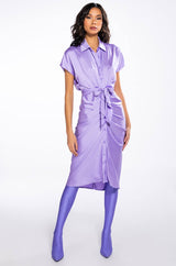 WEDDING GUEST READY SATIN TIE FRONT DRESS