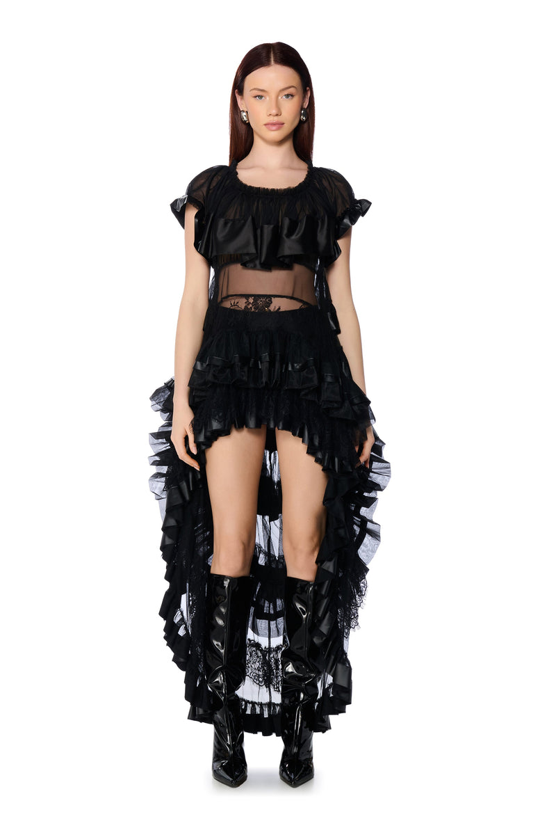 WEDNESDAY LAYERED TULLE SHORT SLEEVE BLOUSE