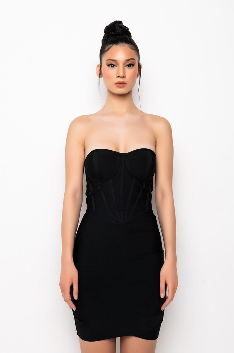 WHAT YOU NEED BANDAGE CORSET TOP MINI DRESS