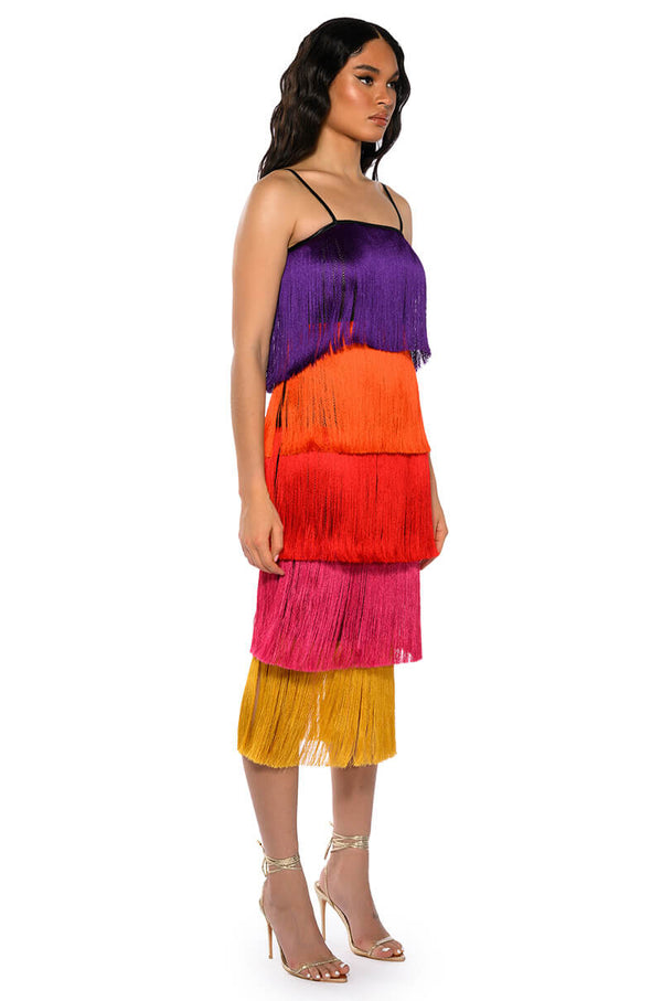 WHEN IN EUROPE TASSEL TIERED MAXI DRESS