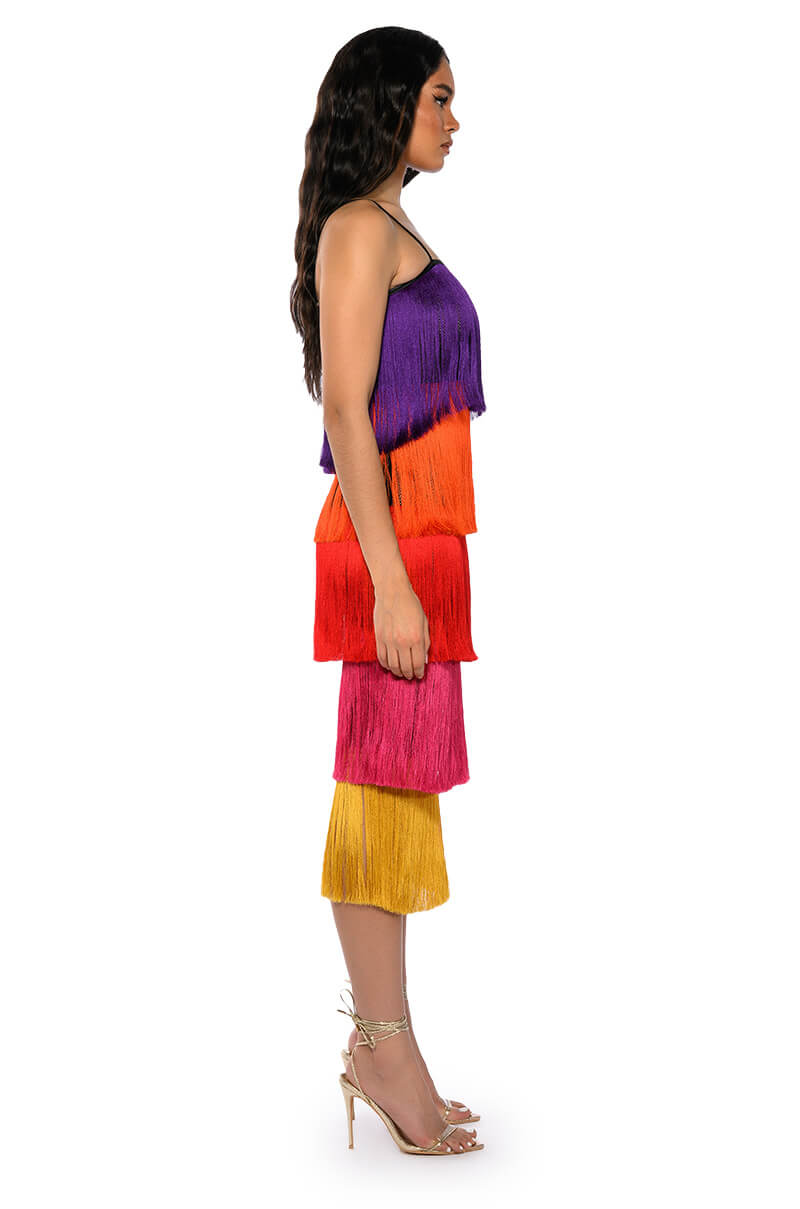 WHEN IN EUROPE TASSEL TIERED MAXI DRESS