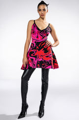 WHO NEEDS LOVE FIT AND FLARE MINI DRESS