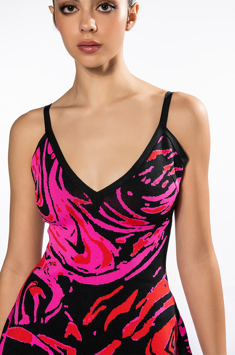 WHO NEEDS LOVE FIT AND FLARE MINI DRESS