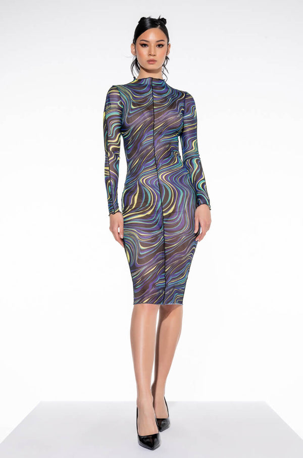 WHO RUN THE WORLD COWL NECK MIDI DRESS WITH BACK CUT OUT