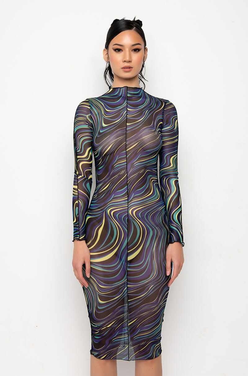 WHO RUN THE WORLD COWL NECK MIDI DRESS WITH BACK CUT OUT