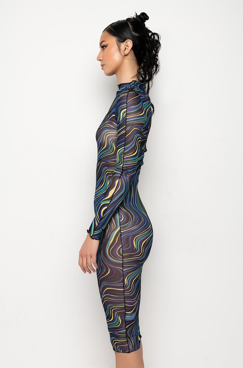 WHO RUN THE WORLD COWL NECK MIDI DRESS WITH BACK CUT OUT