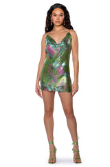 WILD CHILD COWL NECK CHAIN MAIL MINI DRESS