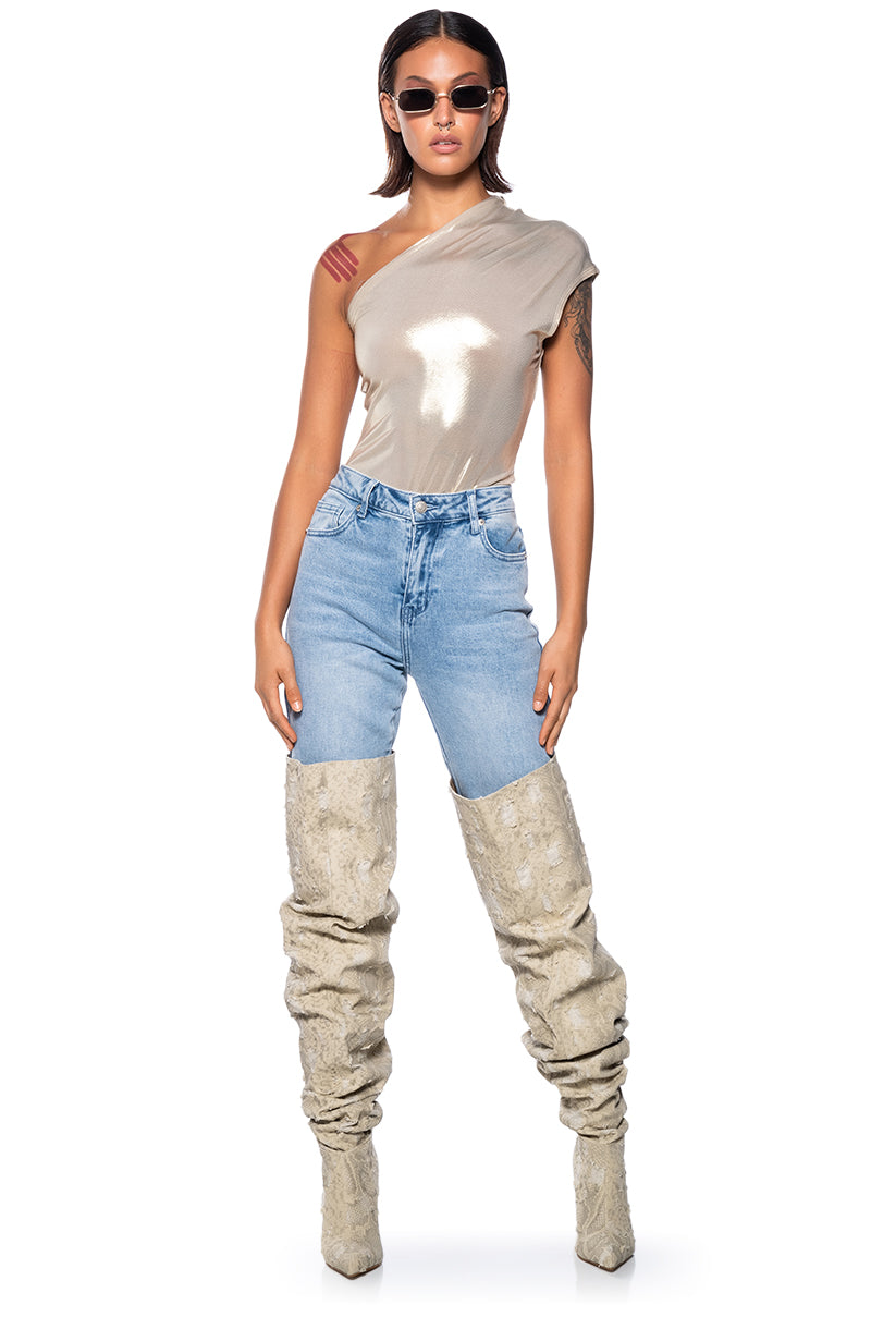 WILD CHILD METALLIC BODYSUIT IN GOLD