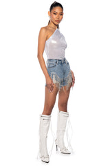 WILD CHILD METALLIC BODYSUIT IN WHITE