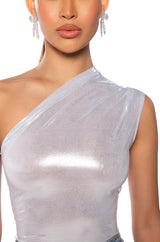 WILD CHILD METALLIC BODYSUIT IN WHITE