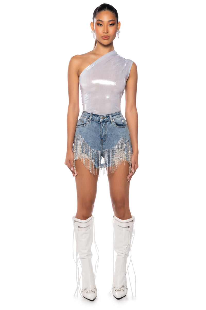 WILD CHILD METALLIC BODYSUIT IN WHITE