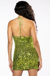 WILD SIDE SEQUIN HALTER NECK MINI DRESS