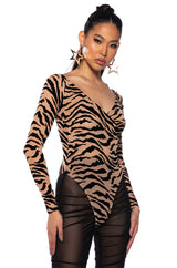 WILD THING FLOCKED LONG SLEEVE BODYSUIT