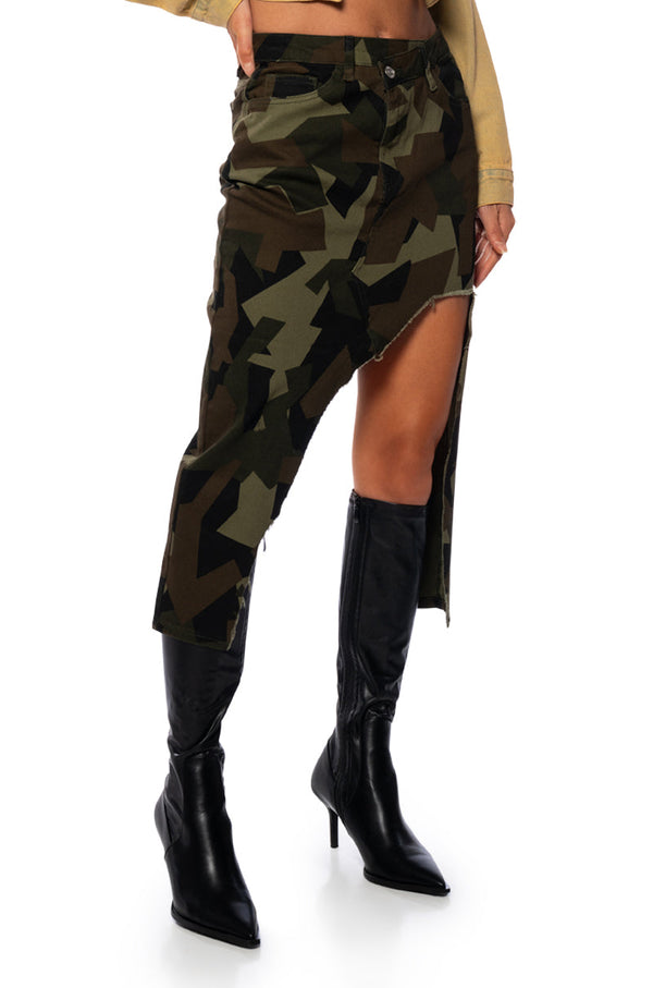 WILDER CAMO CUT OUT MIDI SKIRT