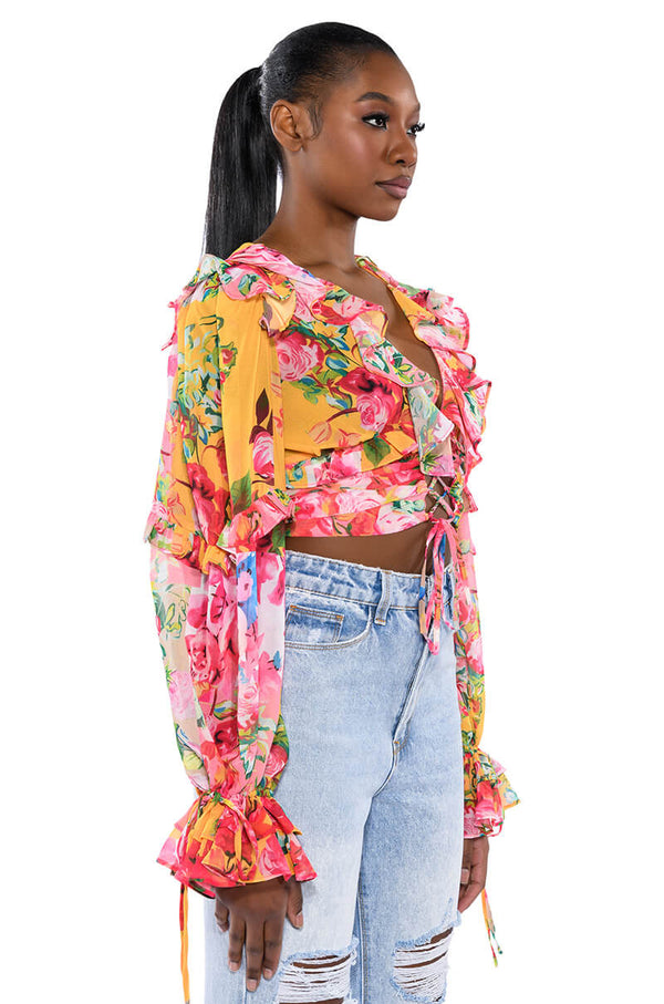 WILDFLOWER LONG SLEEVE RUFFLE BLOUSE