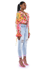 WILDFLOWER LONG SLEEVE RUFFLE BLOUSE