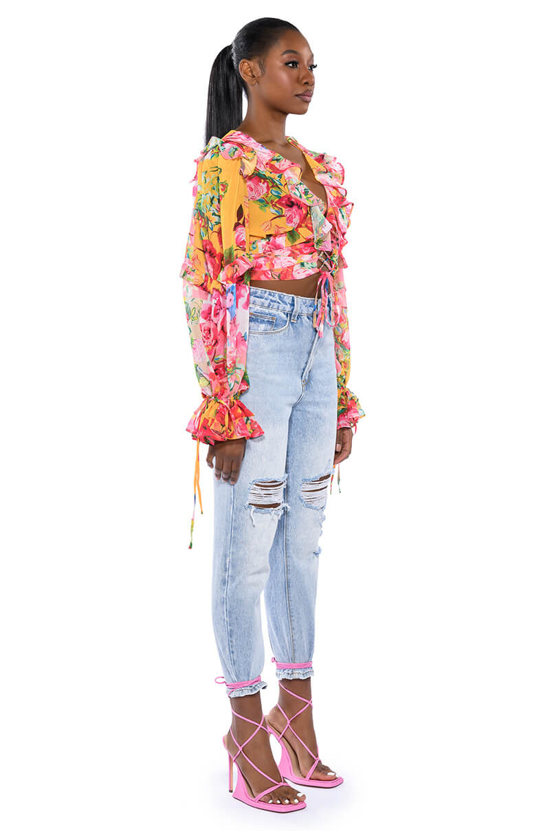 WILDFLOWER LONG SLEEVE RUFFLE BLOUSE