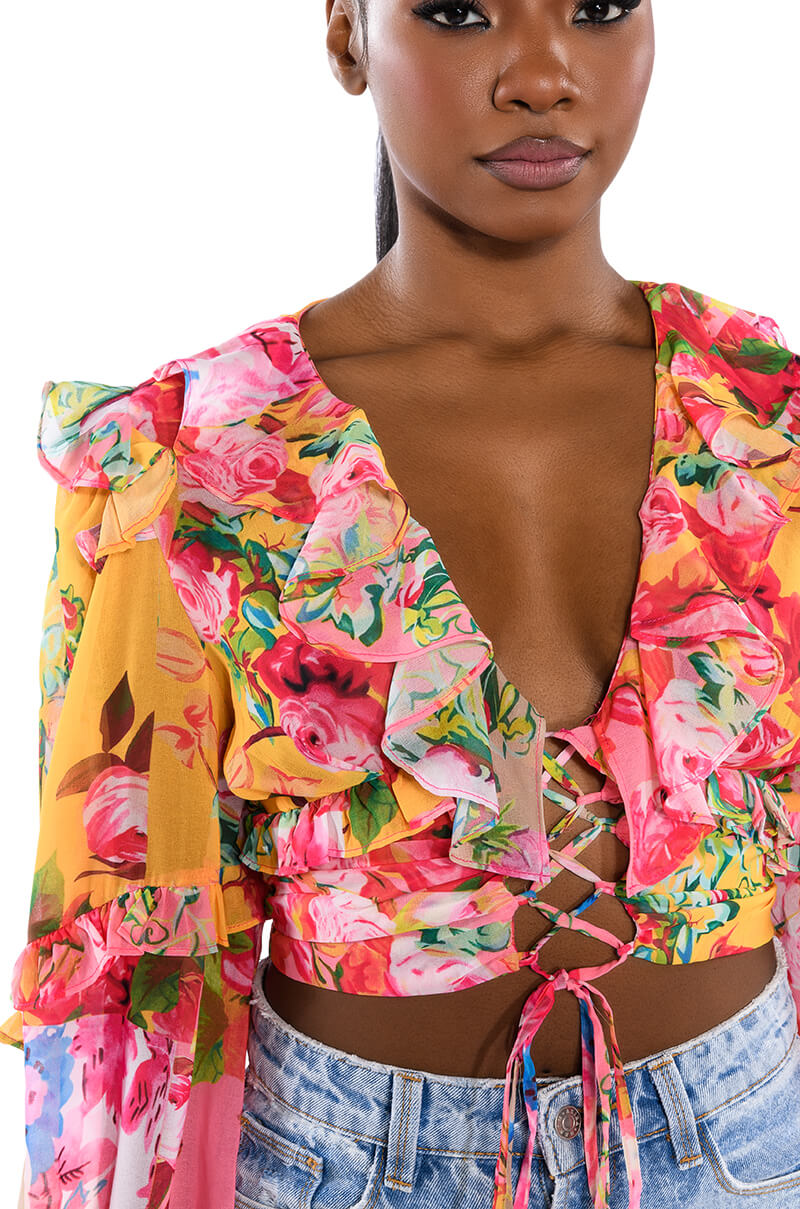 WILDFLOWER LONG SLEEVE RUFFLE BLOUSE