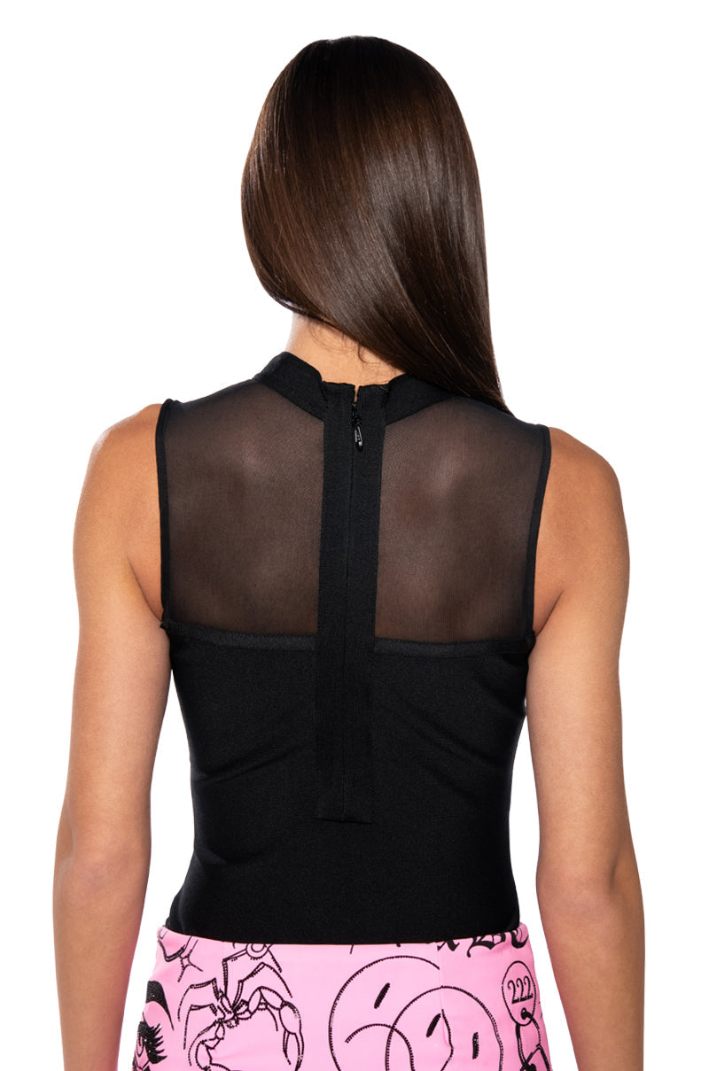 WILL YOU STILL LOVE ME FLOWER DETAIL HIGH NECK TOP