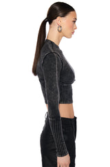 WILLOW CORSET LONG SLEEVE TEE IN BLACK