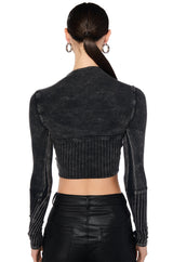 WILLOW CORSET LONG SLEEVE TEE IN BLACK