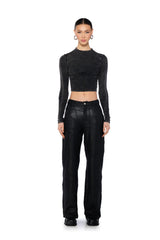 WILLOW CORSET LONG SLEEVE TEE IN BLACK