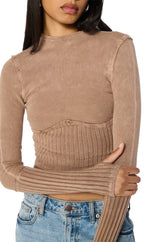 WILLOW CORSET LONG SLEEVE TEE IN LIGHT BROWN