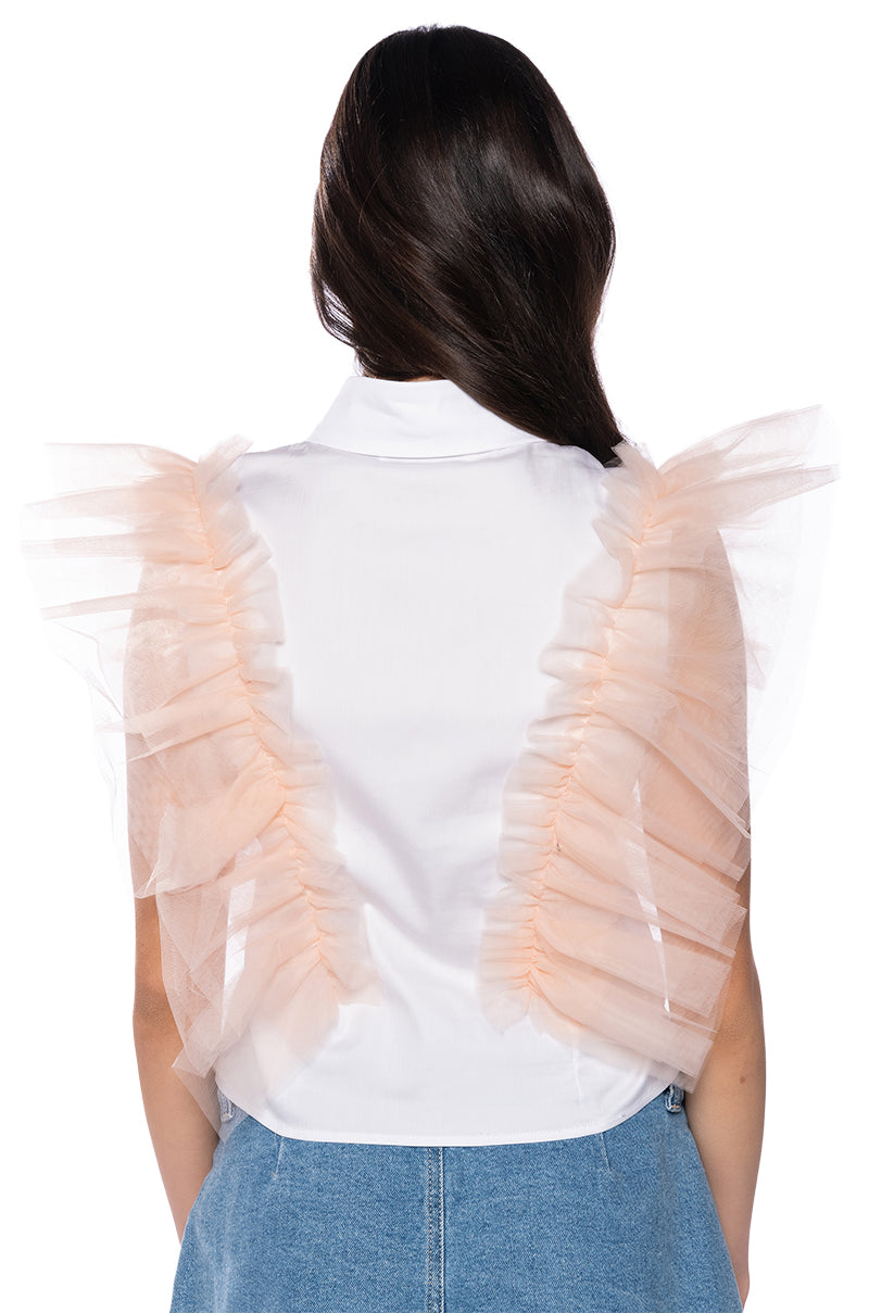 WINGIN IT RUFFLE BUTTON DOWN