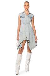 WINONA CAP SLEEVE BUTTON DOWN DENIM MIDI DRESS