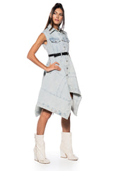 WINONA CAP SLEEVE BUTTON DOWN DENIM MIDI DRESS