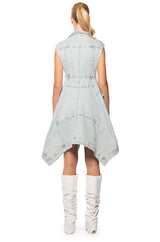 WINONA CAP SLEEVE BUTTON DOWN DENIM MIDI DRESS