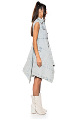 WINONA CAP SLEEVE BUTTON DOWN DENIM MIDI DRESS