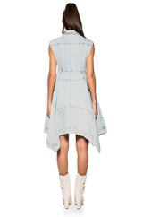 WINONA CAP SLEEVE BUTTON DOWN DENIM MIDI DRESS