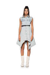 WINONA CAP SLEEVE BUTTON DOWN DENIM MIDI DRESS