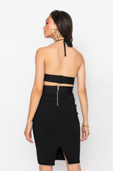 WISH LIST BANDAGE DRESS WITH VINYL BRA TOP