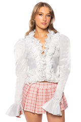 WOKE UP IN LOVE RUFFLED LONG SLEEVE BLOUSE IN WHITE
